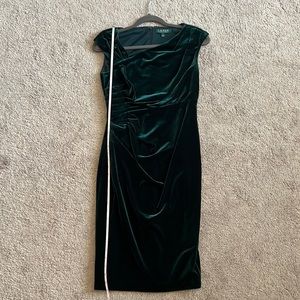 Ralph Lauren dark green velvet dress with asymmetrical neckline